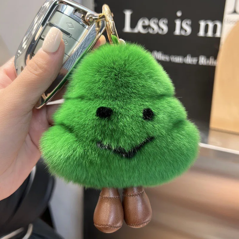 Cute Real Otter Rabbit Fur little tree Car Keychain Pendant, Popular Plush Ball doll Bag Accessory Gift