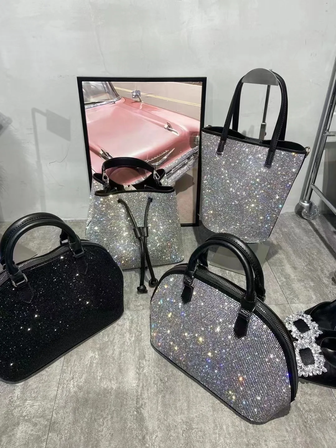 Luxury Crystal Shiny Rhinestone Diamond Bucket Bag Female Bling Evening Bag Lady Purse Women\'s Handbag Shoulder Messenger Bag