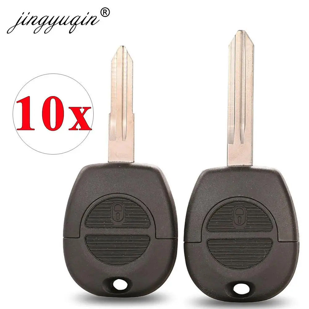 

jingyuqin 10pcs 2 Buttons Remote Fob Key Shell for Nissan Micra Almera Primera X-Trail Uncut Blade Car Key Case Cover