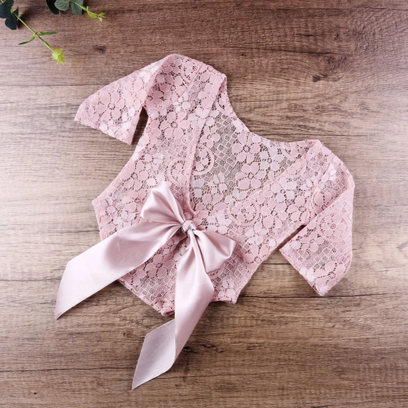 2 Pcs Spitze Overall Body Floral Haarband Neugeborenen Fotografie Requisiten Baby Jungen Mädchen Spitze Strampler Set