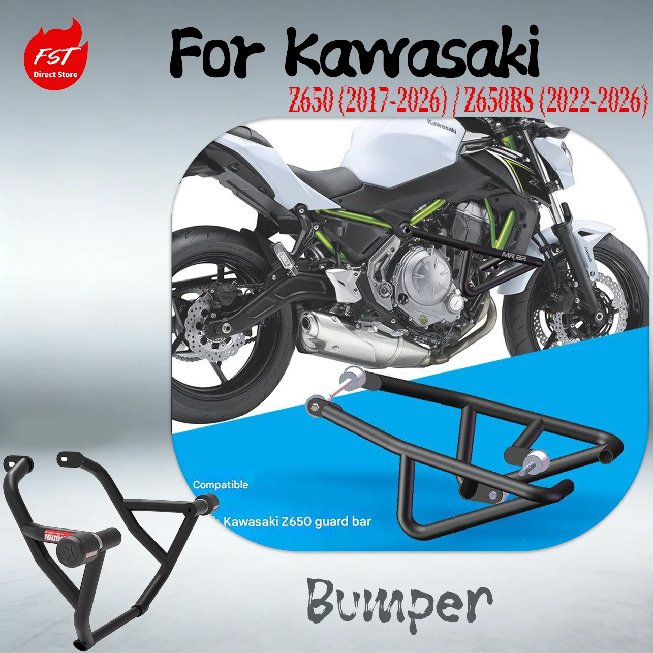 

Crash Bar Engine Guard + Frame Slider Protector for Kawasaki Z650 (2017-2026) / Z650RS (2022-2026)