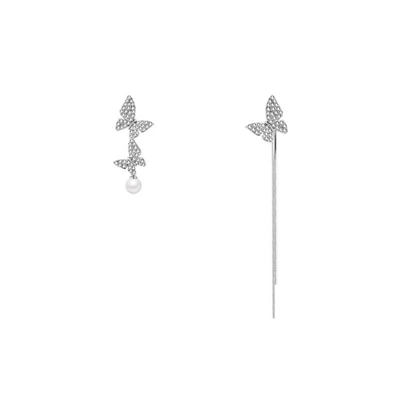 

*Asymmetrical rhinestone butterfly tassel earrings trendy niche design premium drop earrings