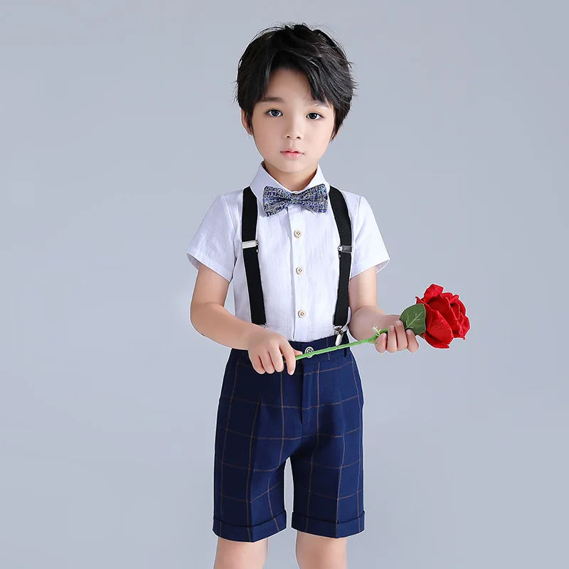 

4 шт., Детский комплект из рубашки с коротким рукавом и шортов