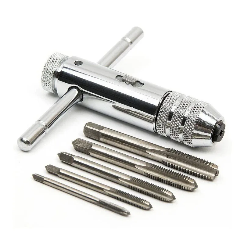 Ratchet Wrench Adjustable T-Handle Holder Tap With M3-M8 Machine Screw Thread Metric Plug T-shaped Drill Set Workshop Hand Tool