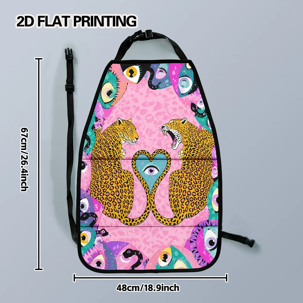 2D Flat, 2pcs Psychedelic Leopards And Eyes All-Round Car Seat Storage Pouch Car Kick Mats With Organizer, Compatible With SUV,