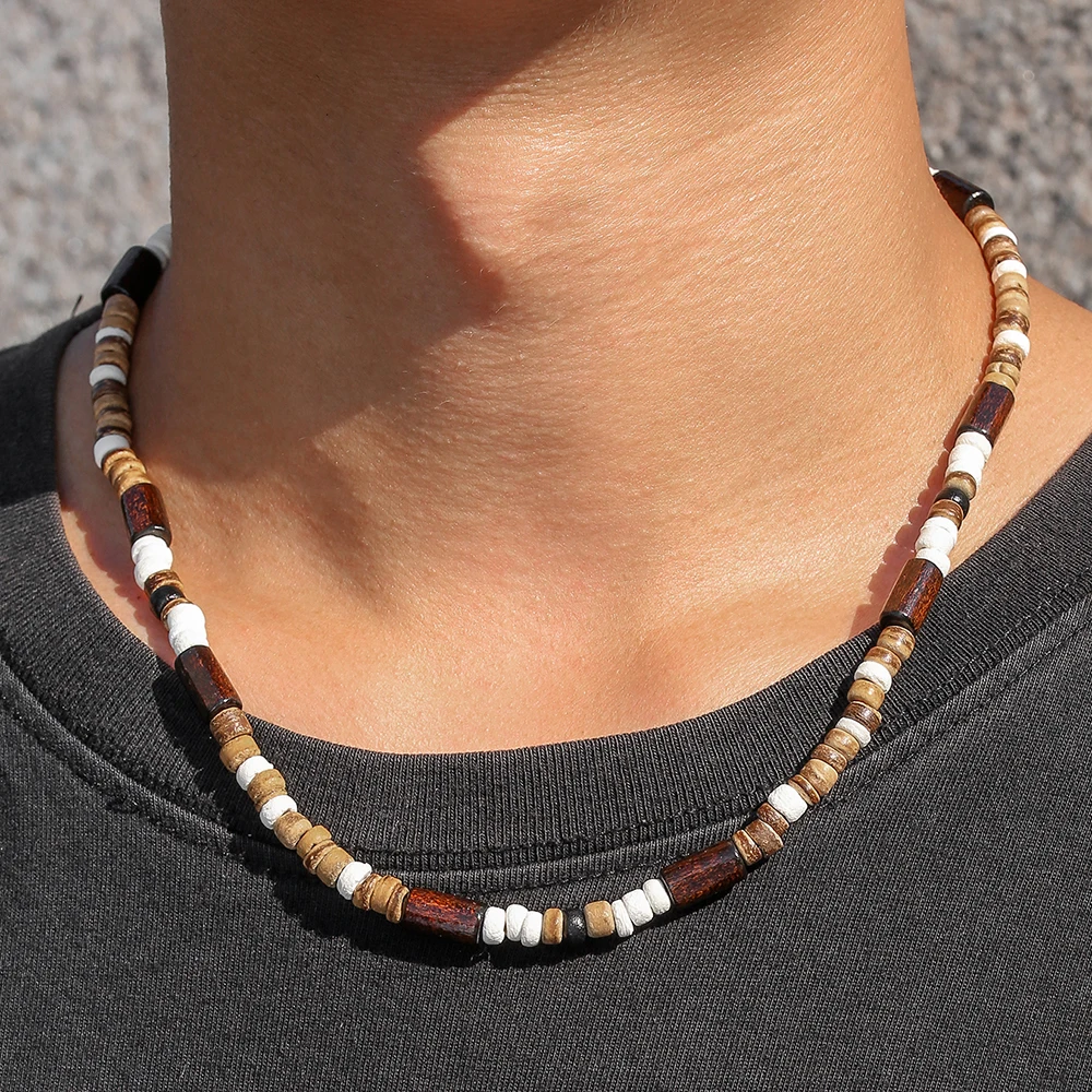 

New In Boho Style Coconut Shell Wood Bead Necklace Hip Hop Personality Trend Surfer Collarbone Chain for Men Jewelry