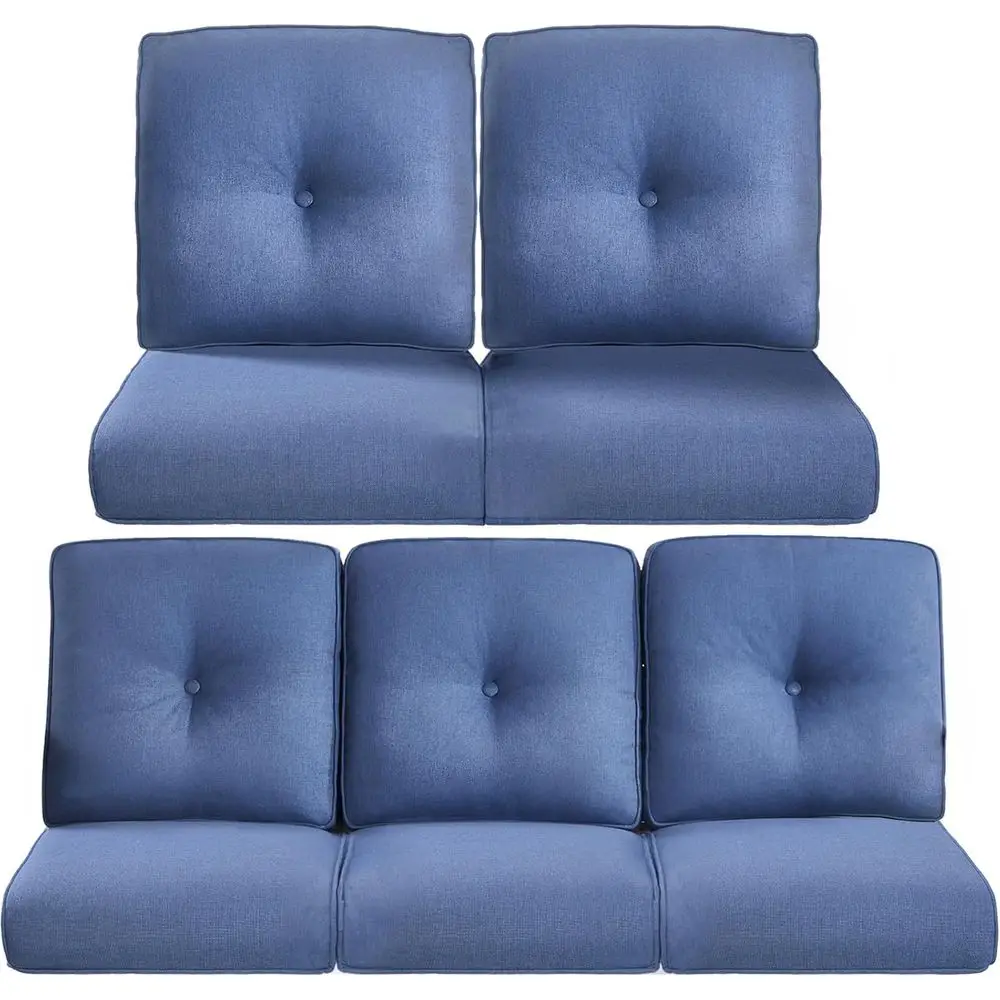 

5-Piece Outdoor Patio Cushion Set - Water-Resistant for Wicker Rocking Swivel Chairs, Loveseat, Couch, Sectional - Navy Blue/Bei
