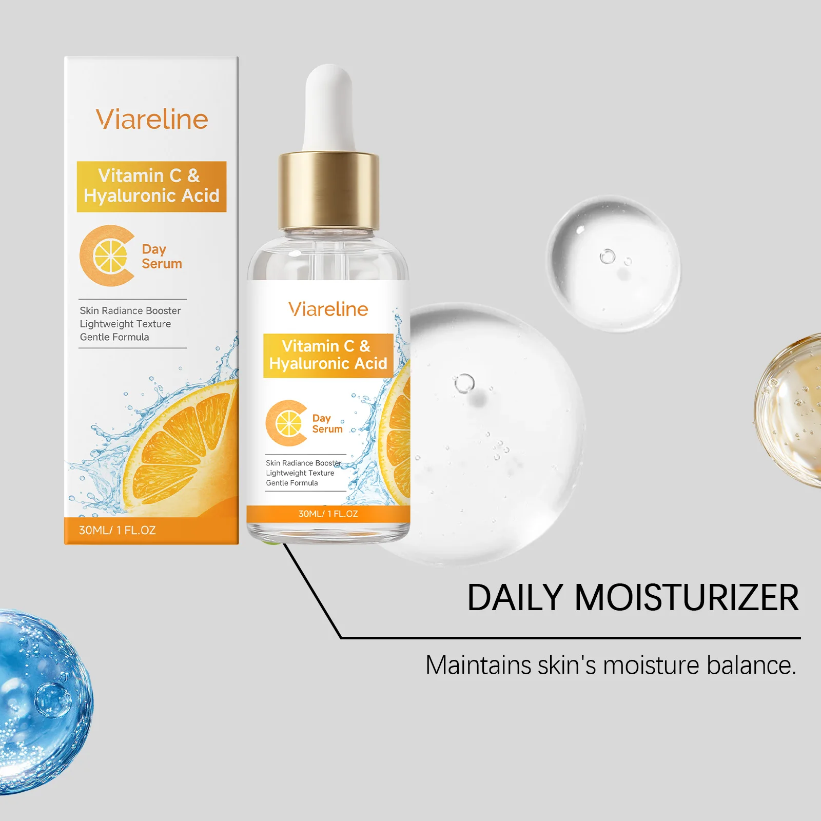 Sérum de Uso Diário com Vitamina C e Ácido Hialurônico para Iluminar e Hidratar a Pele, Fórmula Leve para Aumentar a Radiância e Hidratação da Pele