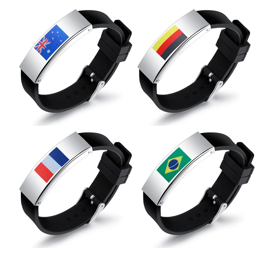 

Soccer Bracelets Men Wristb s Silicon Adjustable 748 866 Inch Stainless Steel Flag Print Gifts For Him H ball