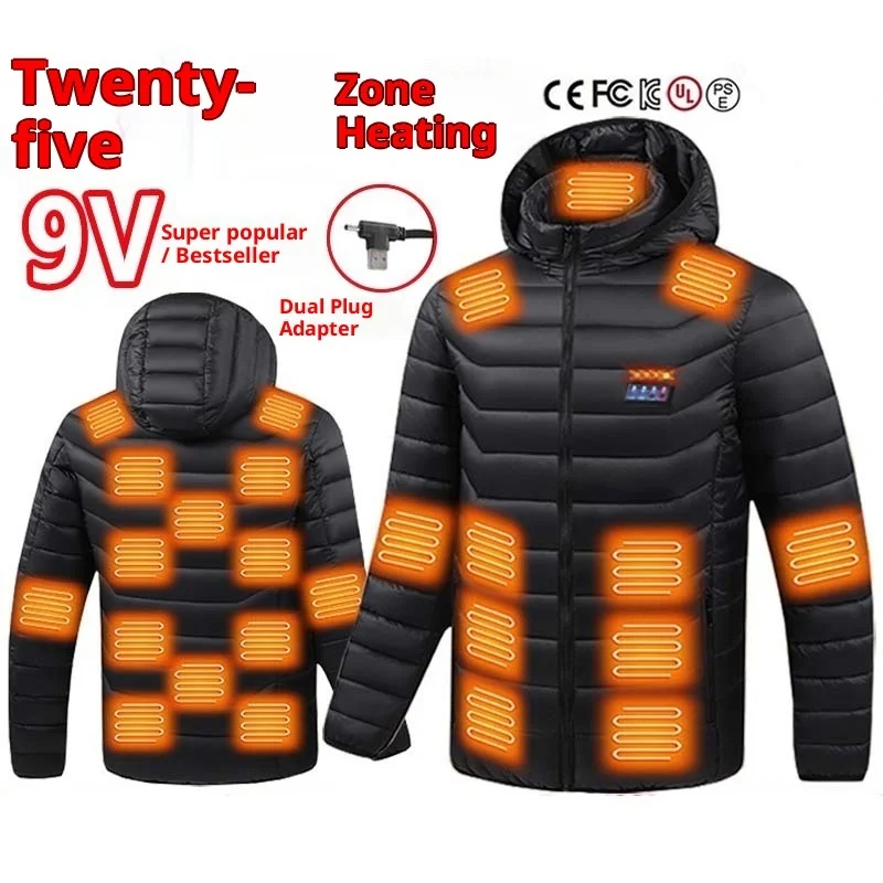 

New 25 Zone Heating Cotton Jacket Men's Winter Lightweight Hooded Electric Heated Cotton Coat Smart Warmth Heat Generating