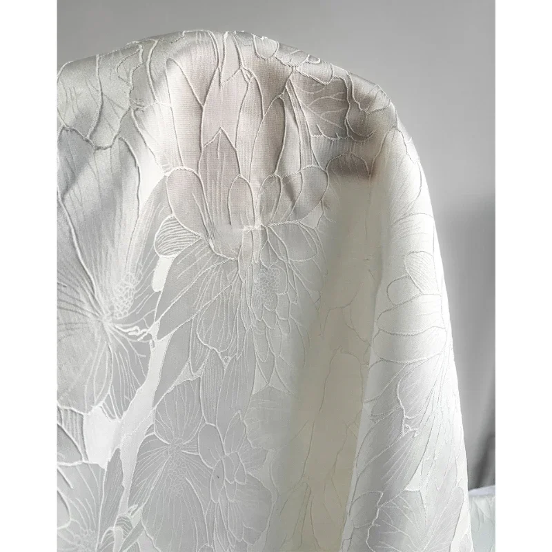 White Lotus Leaf Three-dimensional Jacquard Texture Fabric Relief Dress Hanfu Qipao Chinese Style Clothing Designer Fabric