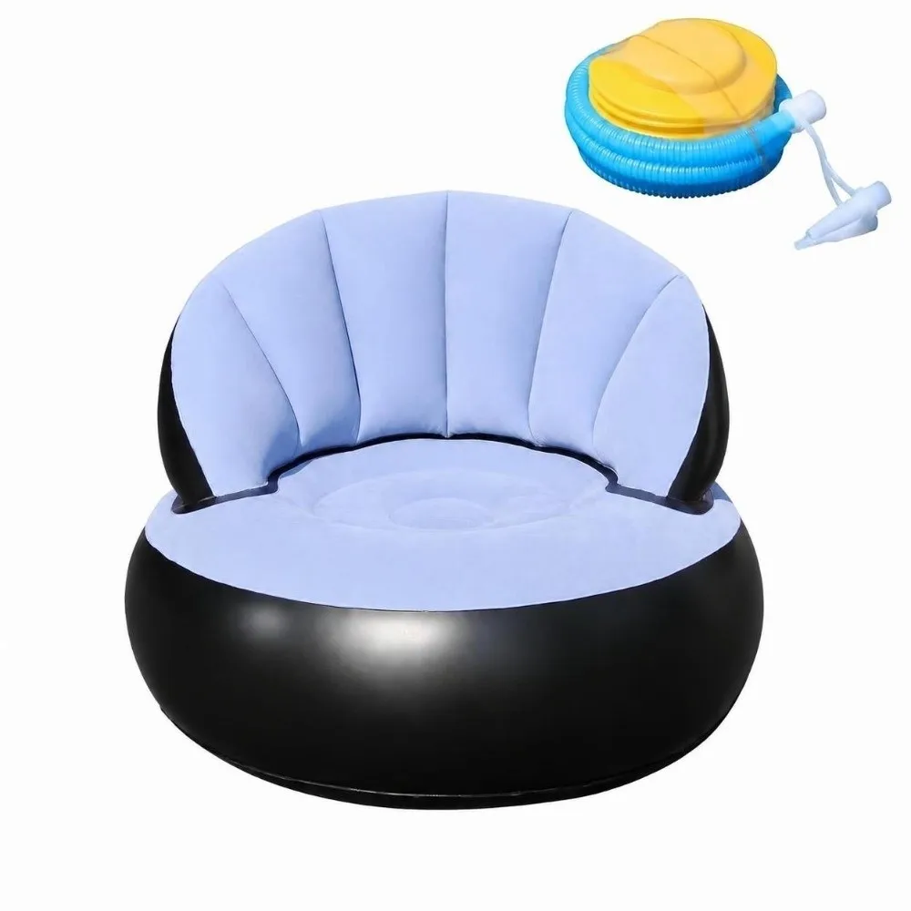 Thickened PVC Inflatable Lazy Sofa Ergonomic Backrest Flocked Velvet Portable Single Seater Quick Inflate Air Sofa Recliner