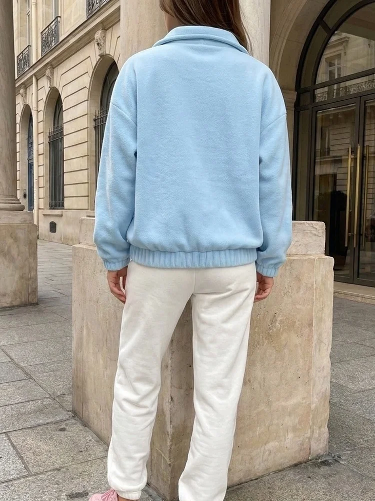 Tossy Fleece Half Zip Sweatshirt Long Sleeve Mock Neck Drop Shoulder Ribbed Cuff Ribbed Hem Oversized Daily Street Sweatshirt