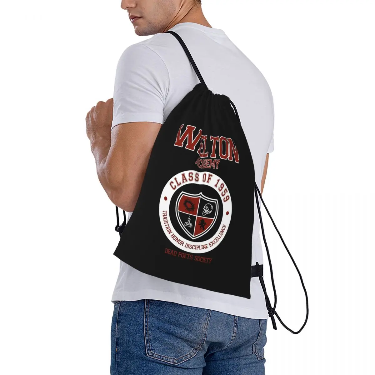 Welton Academy Logo, Dead Poets Society Backpacks Fashion Drawstring Bags Sports Bag Book Bags for Man Woman School