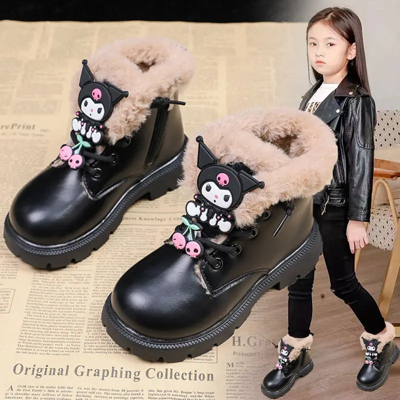 

Sanrio Kuromi Plus Velvet Martin Boots Kids Hot Anime Figure Winter Plus Velvet Short Boots Keep Warm Comfortable Kawaii Cartoon