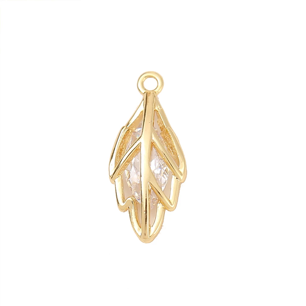 

Factory Wholesale Gold Color Brass And Zircon Leaf Charms Pendants Necklace And Bracelet Earring Diy Jewelry Accessories Parts