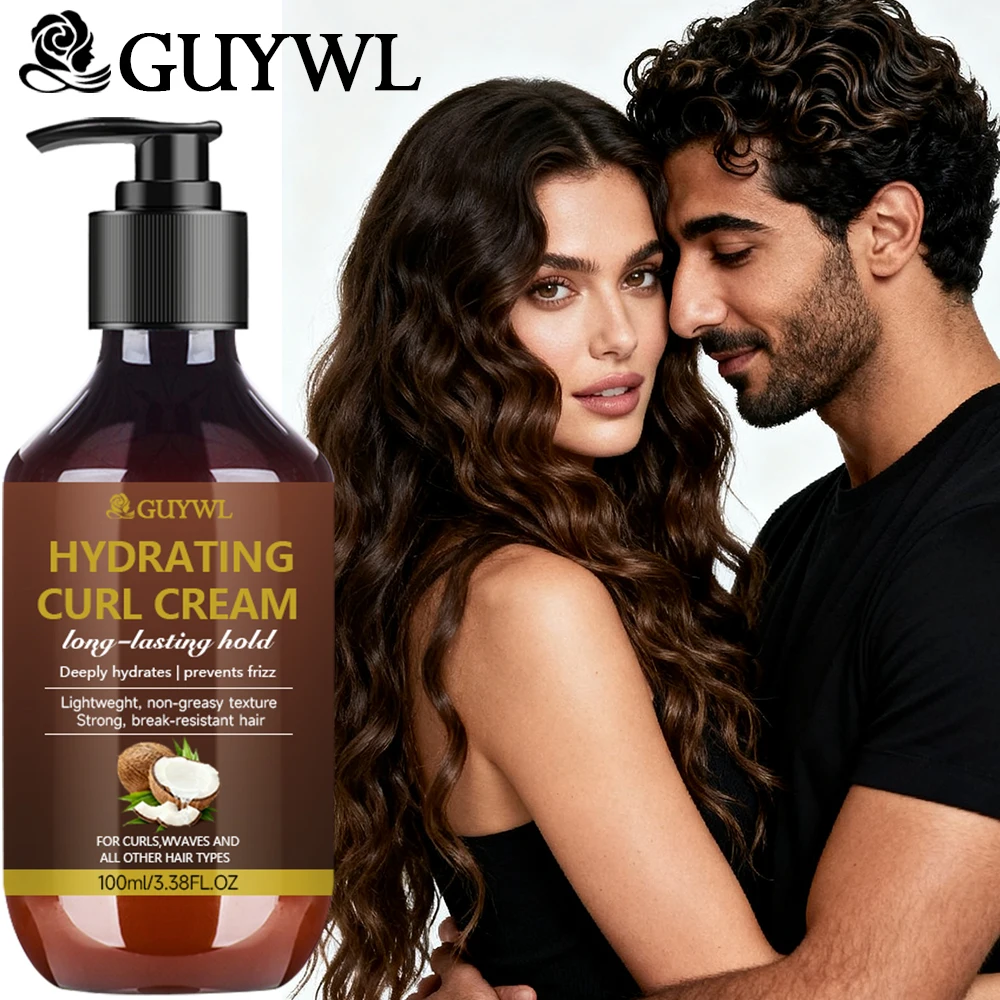 

GUYWL Moisturizing Curling Cream 3.38 Oz with Moroccan Nut Oil & Coconut Oil for Lasting Styling Control Frizz 24-Hour Curl Rete
