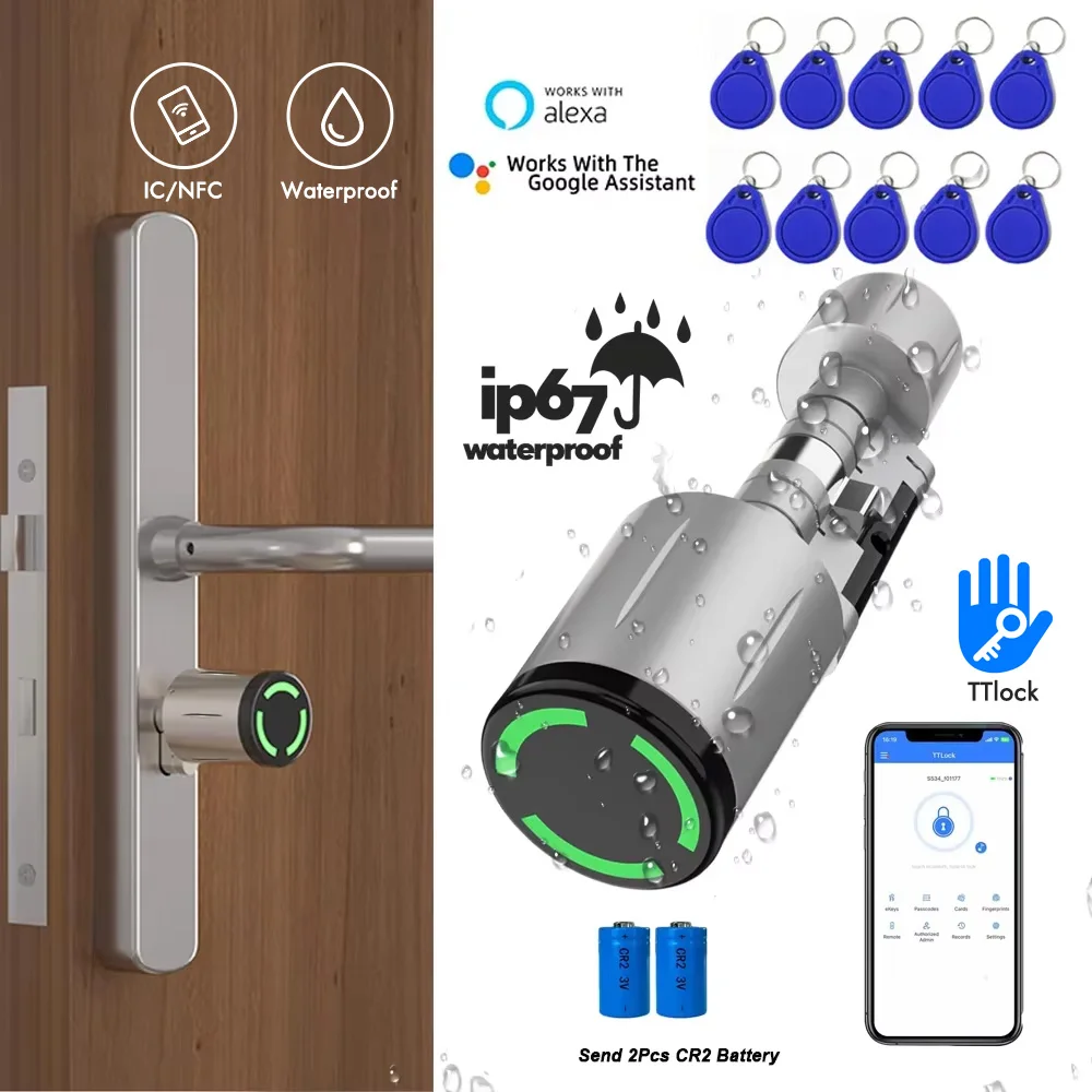 IP67 Waterproof Euro TTlock Control Smart Door Lock Cylinder TTLock App Control Anti-Drill Remote Access Electronic Lock