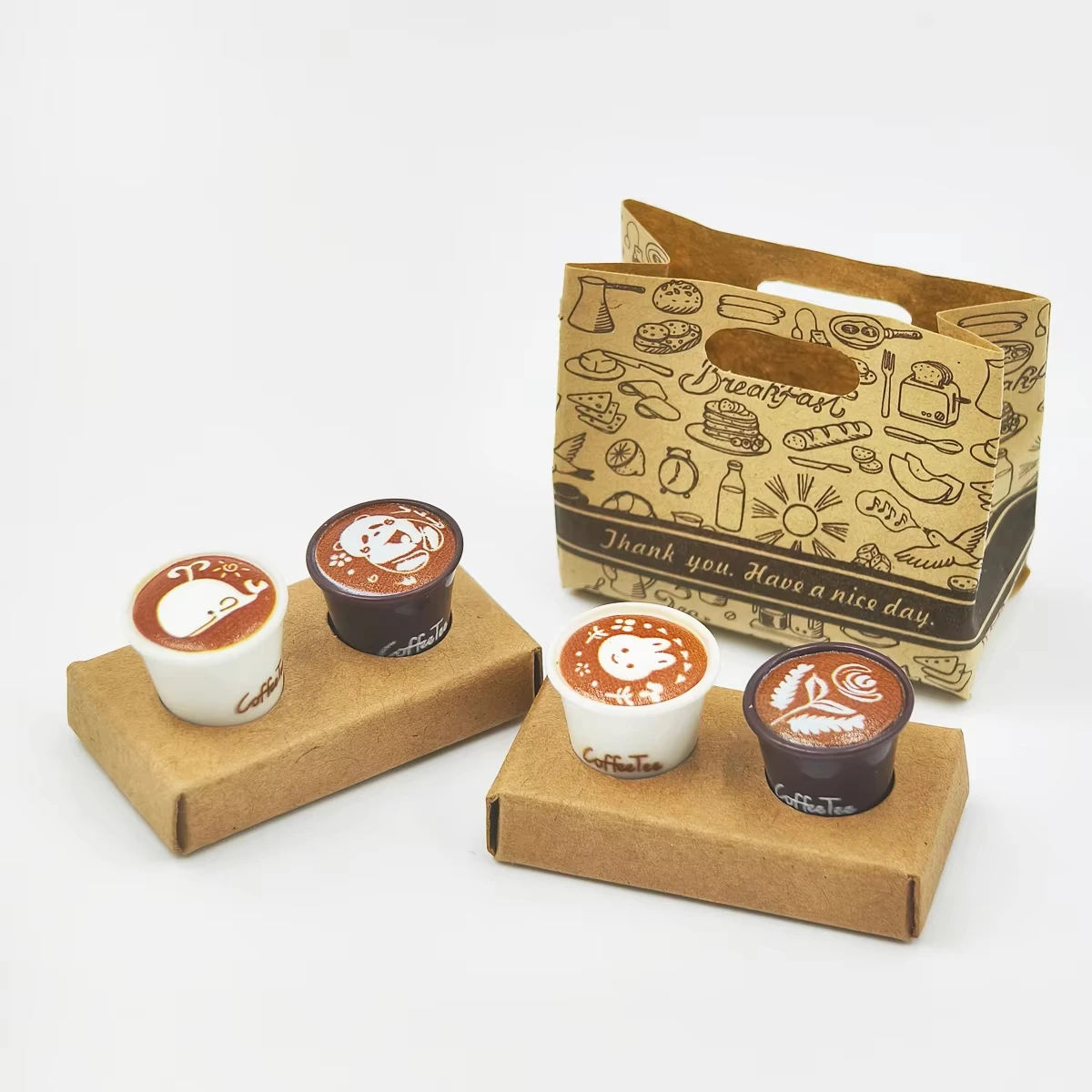 Kuhfell-Papier Backbeutel Kaffee/Tee-Set Modell, Kaffee-Mitnahmebeutel/Aufbewahrungsbeutel. Miniatur-Spielzeug! – Detail 2