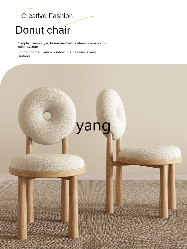 Yjq Cream Style Solid Wood Lambswool Dining Chair Modern Living Room Home Design Donut Chair