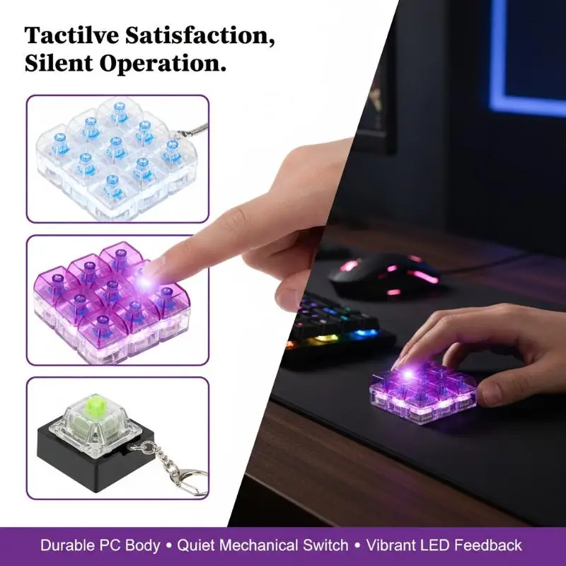 Geräuschloser Fidget-Stresskiller mit taktileen Tasten, transparenter Tastatur-ähnlicher Schlüsselanhänger für Ruhe – Detail 5