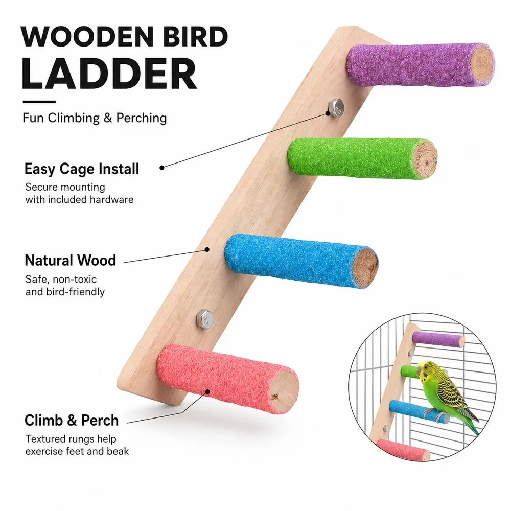 New 4/6/8 Step Bird Ladder Colorful Perches Wood Bird Climbing Climbing Structure Beak And Claw Grinding Bird Bridge Parrot