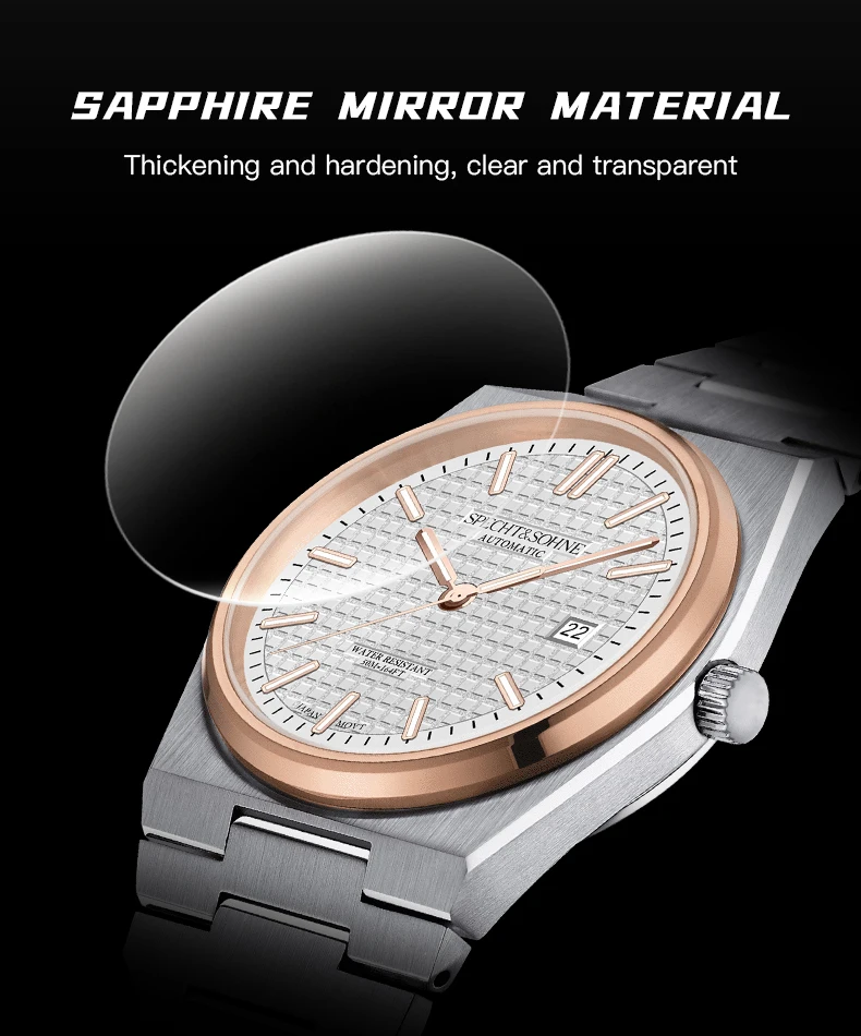 Neue Heiße Verkauf Specht & Söhne Automatische Uhr Für Männer Japan 8215 Movt Mechanische Armbanduhr Rose Gold Leucht 50 M wasserdicht – Detail 13