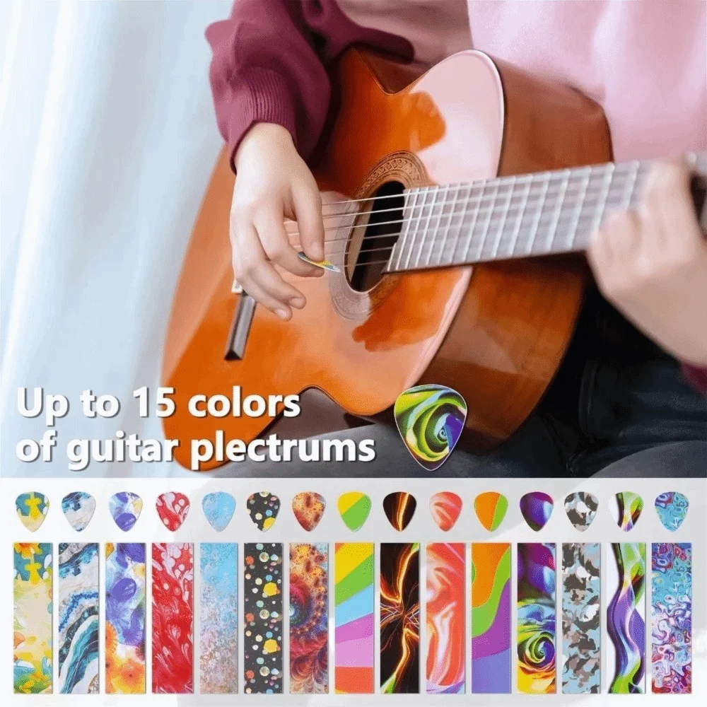 Portable Guitar Pick Punch Medium 15 Variety Pick Strips Guitar Pick Maker Leather Keychain Leather Pick Holder Pick Punch Kit