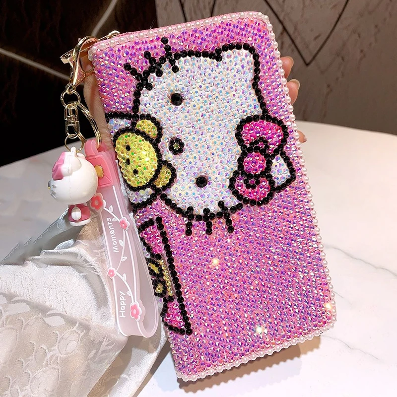 kawaii MINISO wallet Diamond Miss Sanrio hello kitty stuff card holder girl Portable Multifunction Gift For Girlfriend Fashion