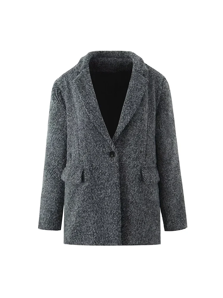 

New autumn women's clothing European and American style fashion personality daily versatile loose casual suit woolen jacket