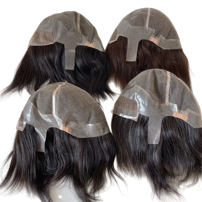 حار بيع البرازيلي عذراء الشعر البشري استبدال اللون البني # 2 وحدة شعر عالية الجودة بنظام قاعدة هوليوود للرجال البيض #5