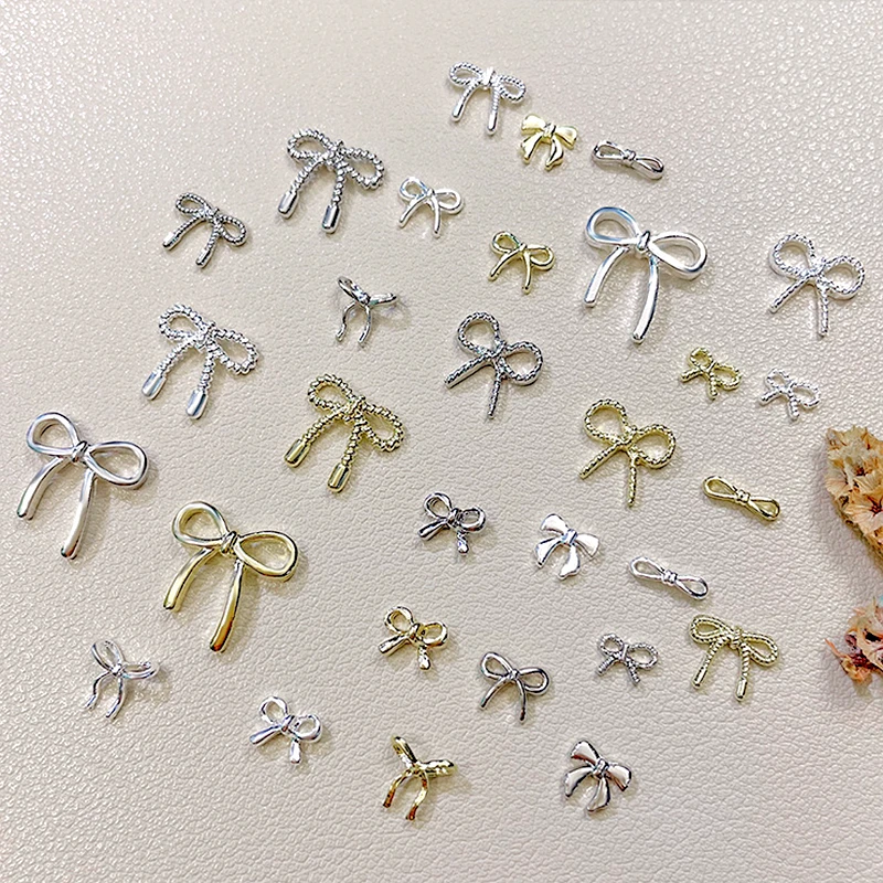 

20PCS 3D Mini Bow Nail Art Charms Supplies Metallic Bowknot Accessories Sample Nails Decoration Parts Manicure Decor Materials