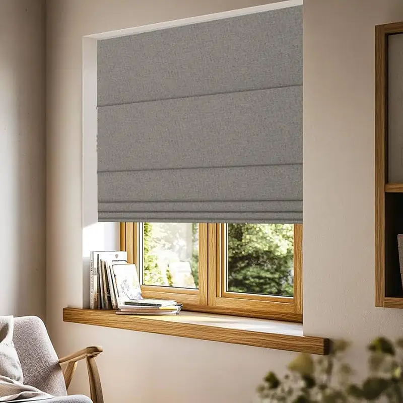 French Linen Blackout Roman Blinds Flax Fabric Easy To Install Built-In UV Block Manual Cordless Roman Shades For Home Decor