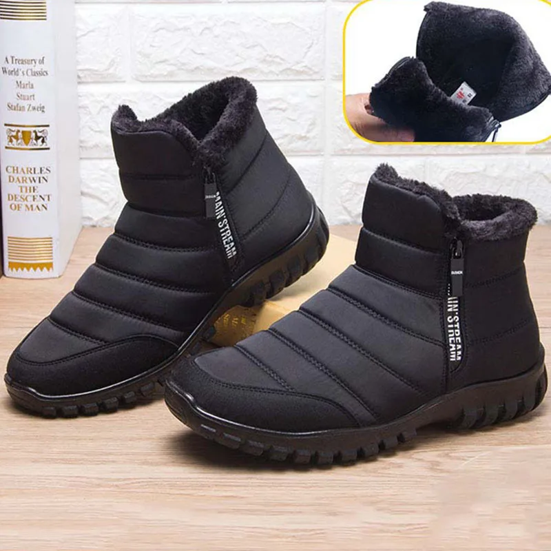 Botas de nieve para hombre, zapatos transpirables, zapatos de invierno de felpa para hombre, zapatos cálidos de piel para hombre, botas informales para hombre, zapatos de trabajo, calzado