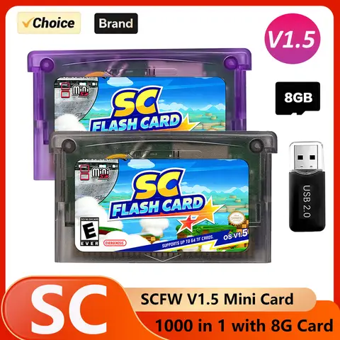 SC V1.5 GBA FlashCard 1000 in 1 Mini SC Card For GBA GBC GB NES Multiple Games With 8GB TF Card Adapter Game Accessories