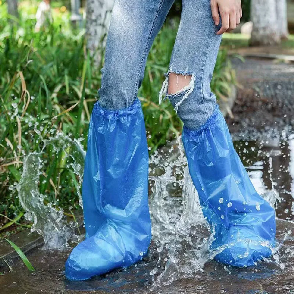 XMSJ 10Pcs/5Pairs Durable Waterproof Thick Plastic Disposable Rain Shoe Cover High-Top Boot Ship Waterproof Pollution Prevention