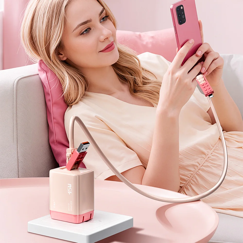 New 4 in 1 Data Cable 240W Fast Charging Building Block 45W Dual-port Fast Charging Head Suitable for All Types of Mobile Phones