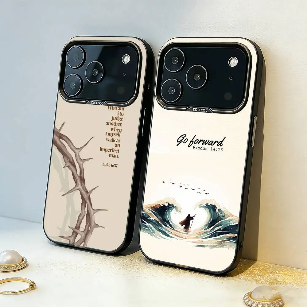 

J-Jesus B-Bible Verse Phone Case For iPhone17 16 15 14 13 12 Pro Max Grey Black Matte Laser Metallic Aurora Funda