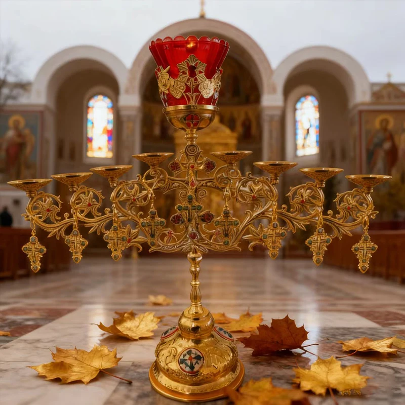 

Seven Jesus Metal Candlesticks with Gold Retro Design Religious Sacraments Eastern Orthodox Jesus Liturgy Candlesticks Dinner