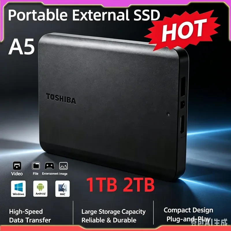 Toshiba A5 Portable External Hard Drive 1T 2T 4T USB3.2 Lightweight PHDD for Tablets PS5 Notebook Desktop Computer