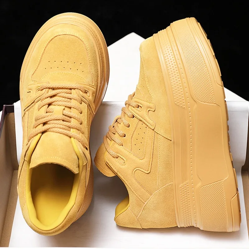 

Women Chunky Genuine Leather Sneakers Lace-Up Hidden Heel Thick Sole Fashion Platform Casual Shoes