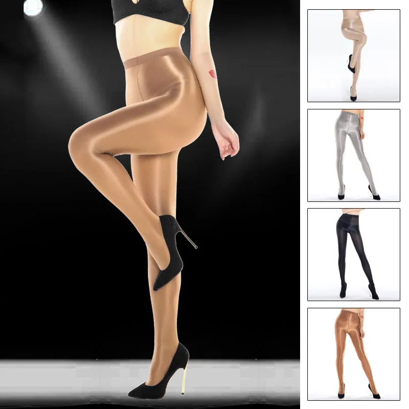Meias femininas collants brilhantes sexy forma de cetim meia-calça verão pernas finas meias anti gancho suavemente boate meias