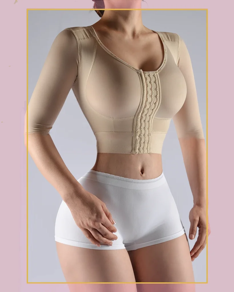 Strapless Top With Middle Sleeve Breasted Hood Split Body Shapewear For Women 2 Colors