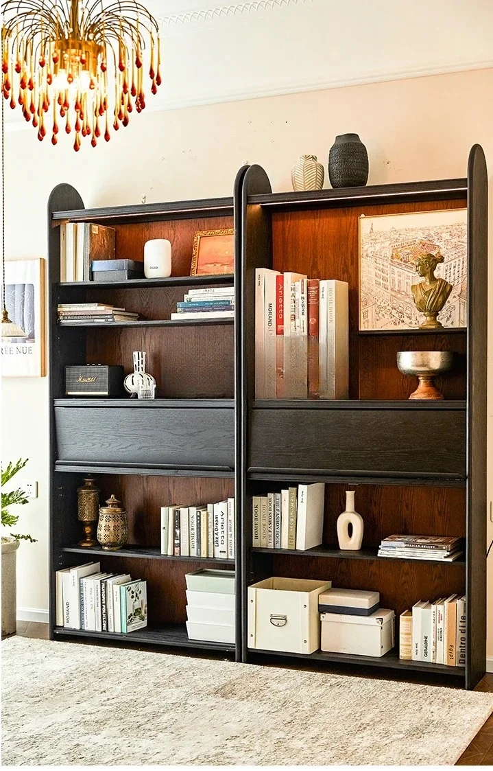 

S French Retro Solid Wood Bookcase with Glass Door Display Cabinet