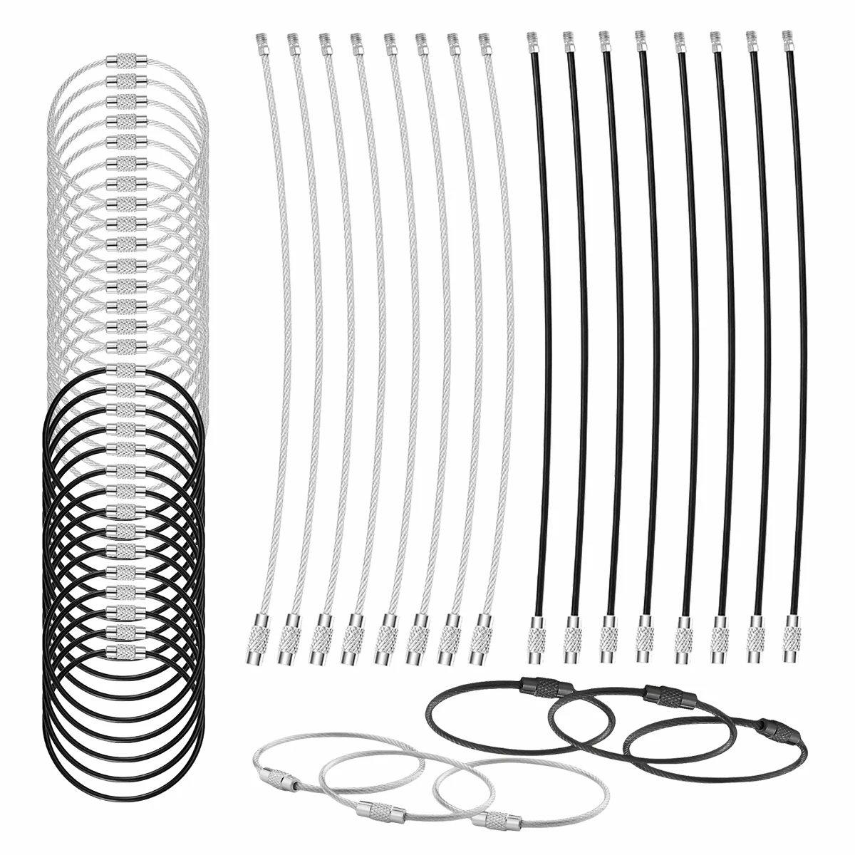 15/30pcs 5.9-inch steel wire ring spiral buckles multi-functional keychains,suitable for luggage tags,outdoor camping,DIY labels