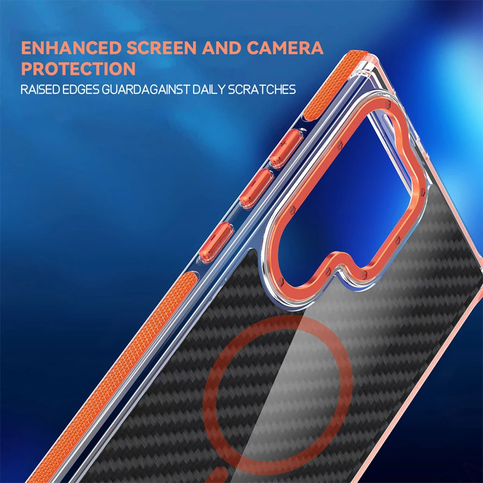 Magnetic Carbon Fiber Pattern Wireless Charge Case For Samsung Galaxy S23 Plus S24 S25 S26 Ultra A53 A55 Armor Cover For Magsafe