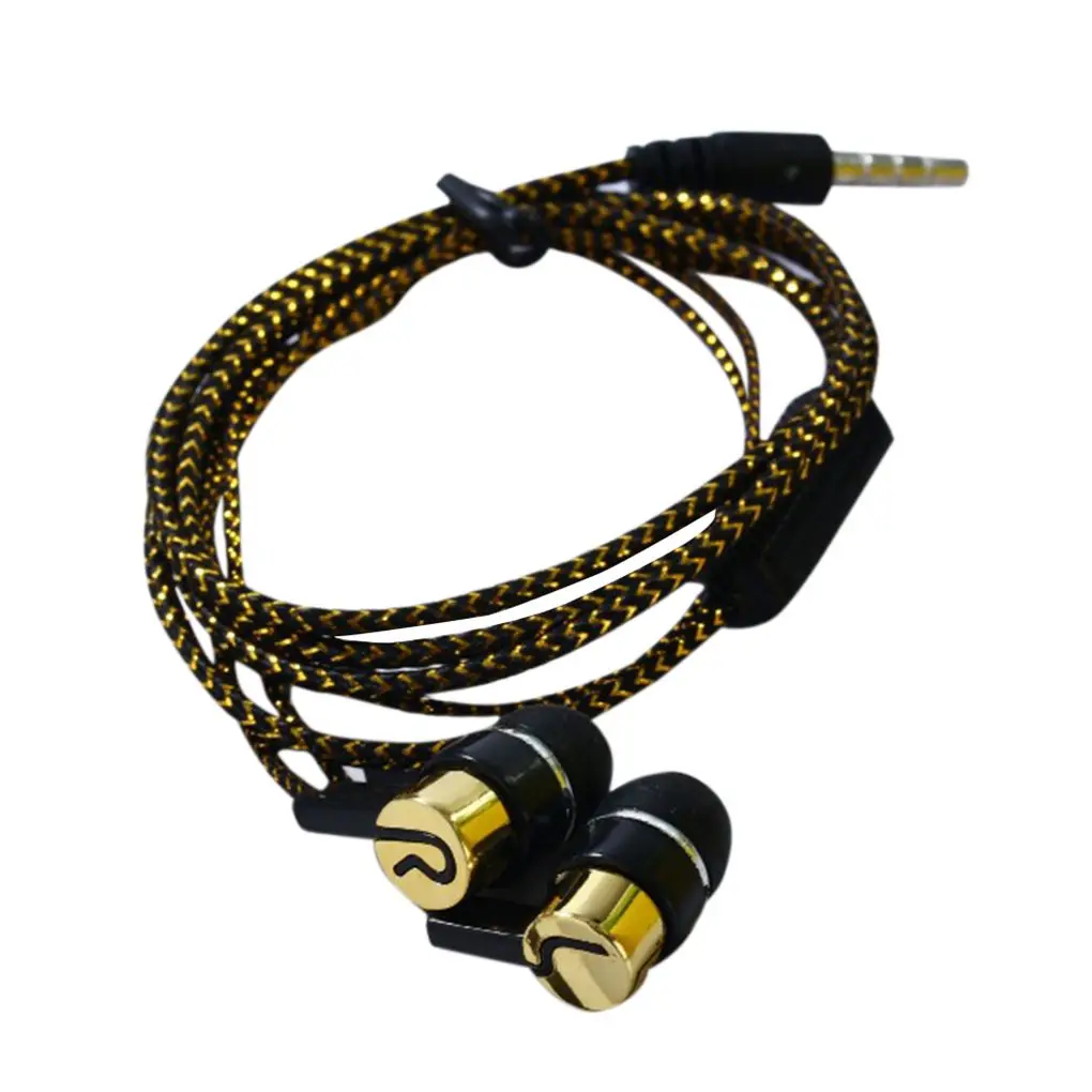 3.5mm Jack In-Ear Earphone Wiring Heavy Bass Microphone Silicone Woven Antifreeze Line Earbuds