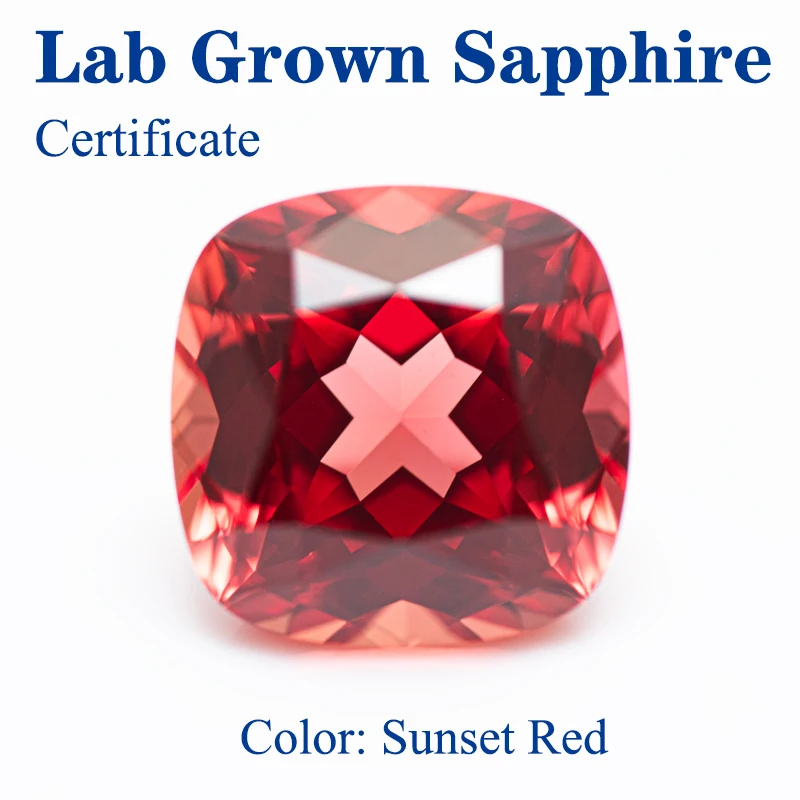 

Top Lab Grown Sapphire Square Cushion Sunset Red Color VVS1 Selectable AGL Certificate Charms Beads Diy Jewelry Making Materials