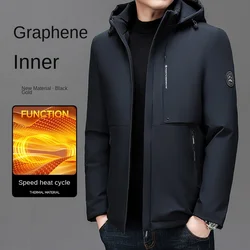 Men's Winter Jacket Lined with Graphene Rapid Heat Cycle Lock Temperature Design Cotton Coat Solid Color Hard Shell Windbreaker