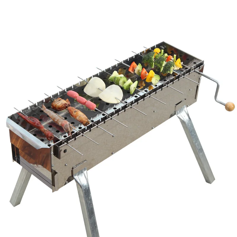 Outdoor Barbecue Grill Rotating Manual Outdoor Charcoal Grill Meat Portable Stainless Steel Grill Household Use